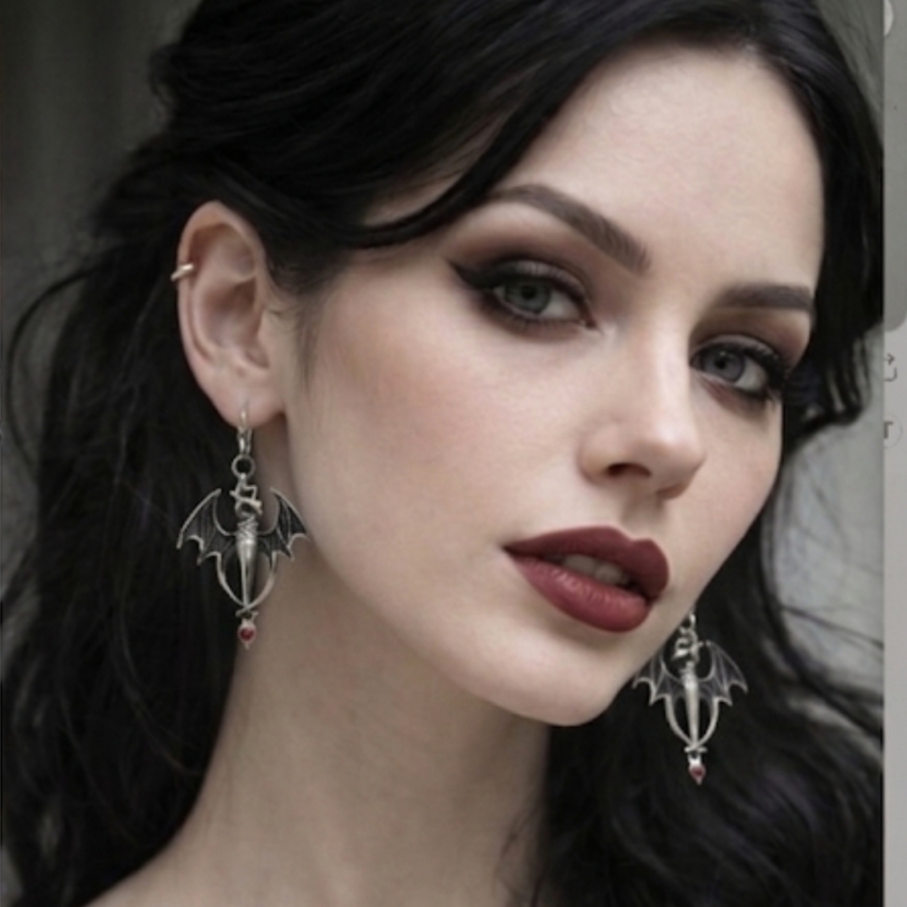 Gothic Black Dragon Dangle Earrings